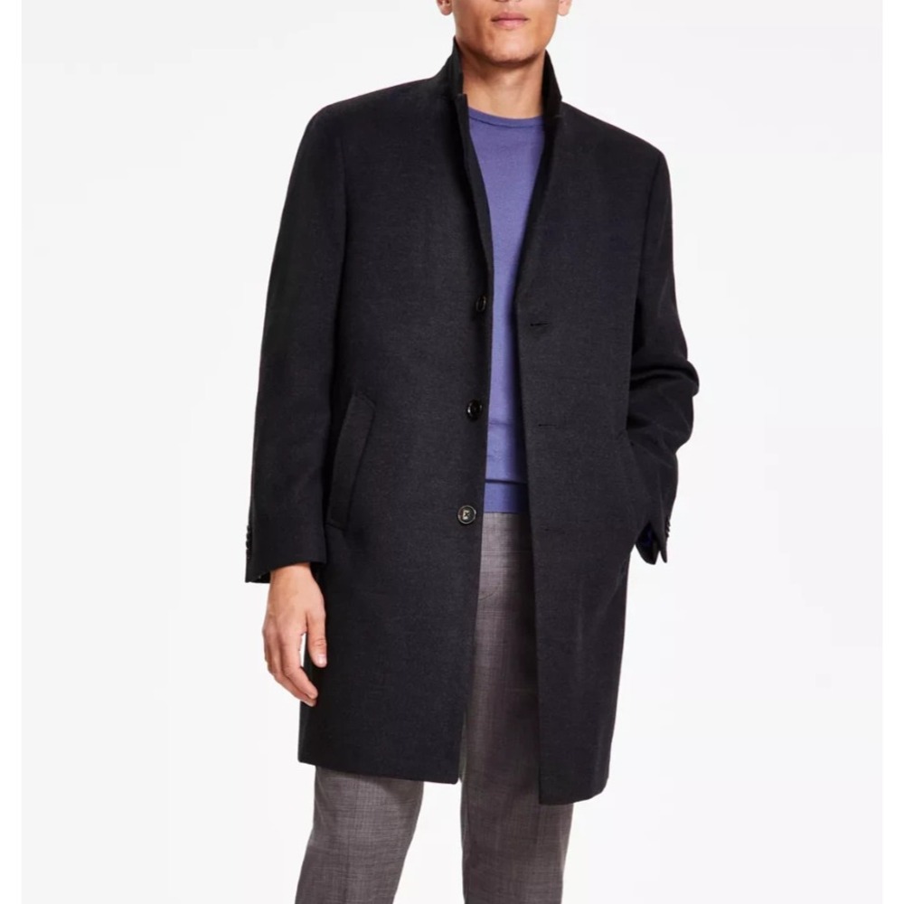Kenneth Cole Overcoat Mens 44R Classic fit Coat Charcoal Grey Solid